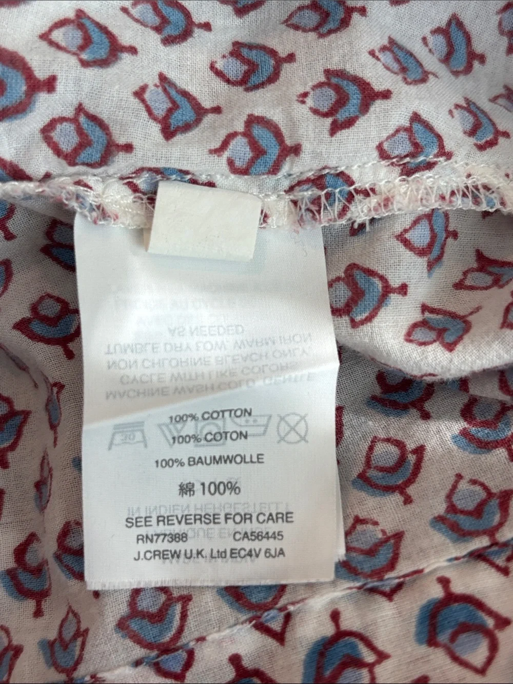 J. Crew Cream Blouse with Blue and Red Floral Print
